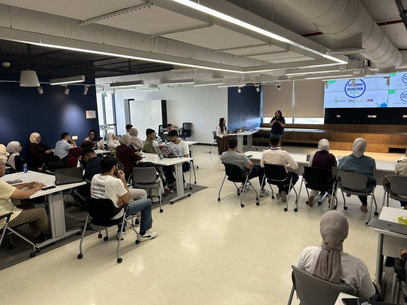 University innovators attending a TechBridge Hackathon session in Amman